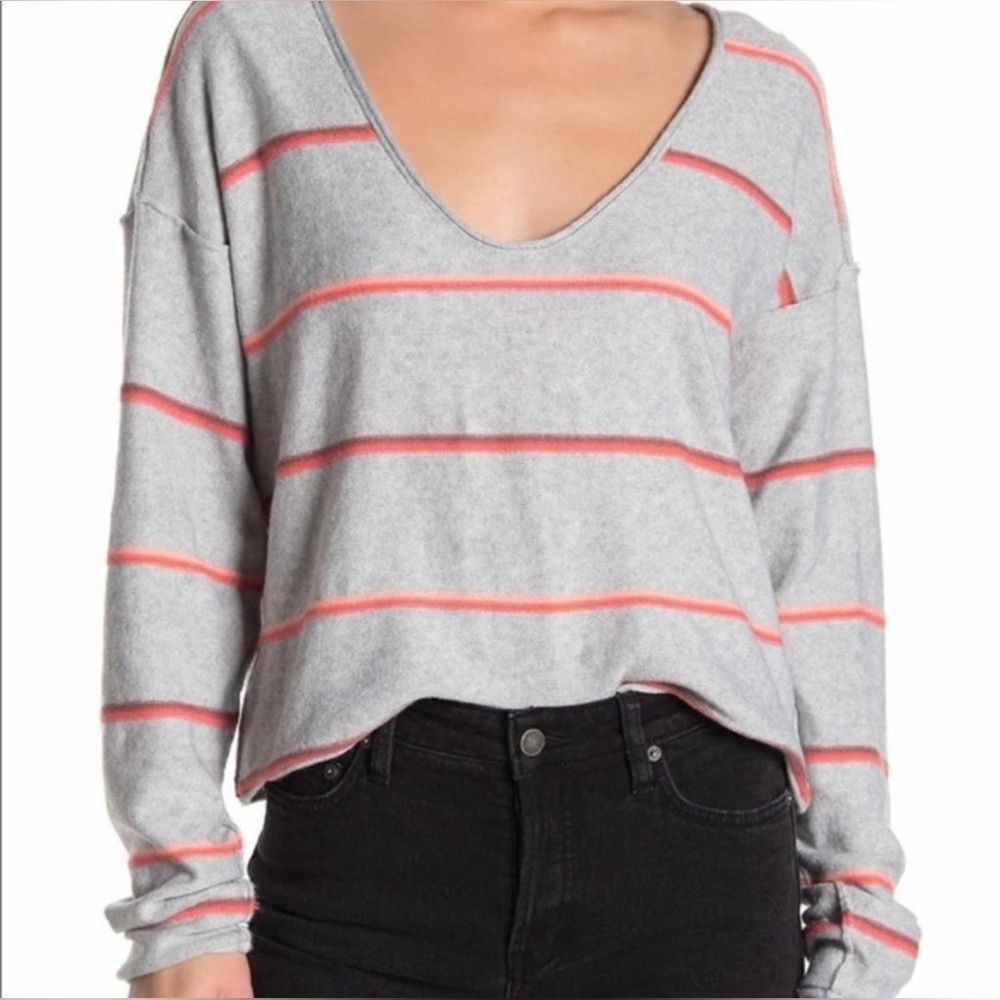 Free People Make you Mine grey stripe Sweater XS